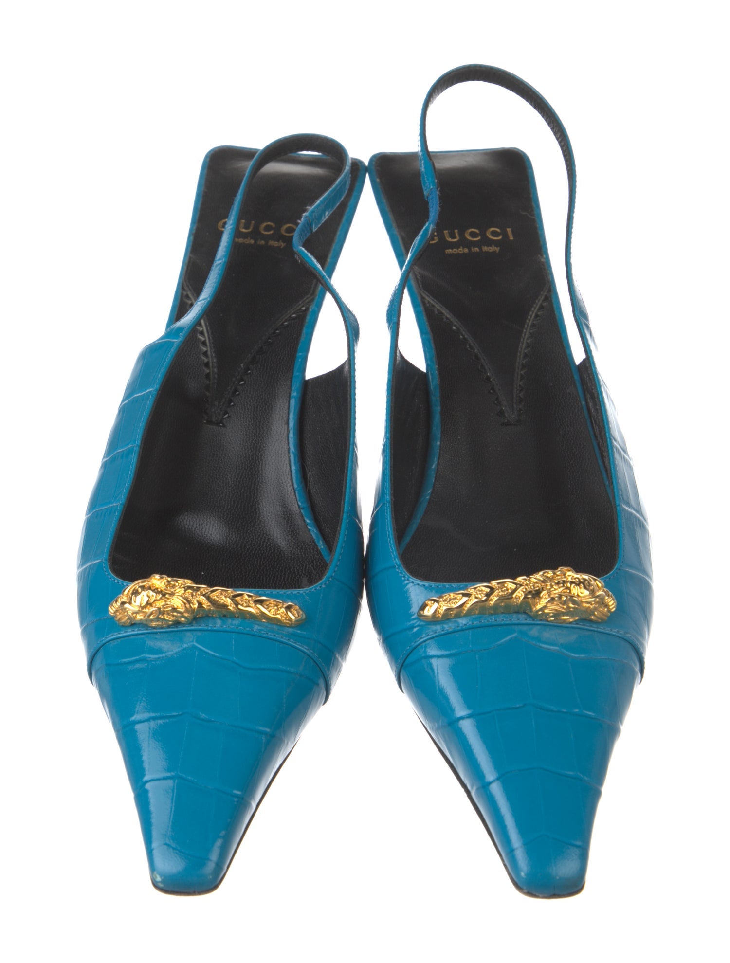 Gucci Embossed Leather Slingback Pumps